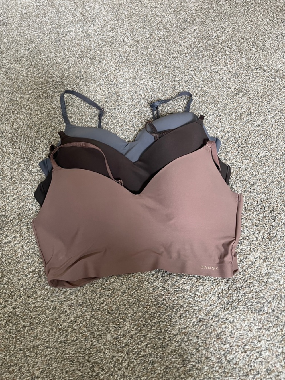 Danskin Seamless Bralettes Trio in Mauve, Chocolate, and Slate